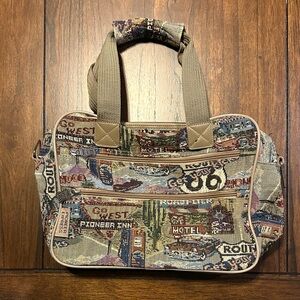 Vintage Travel-Themed Tapestry Bag
